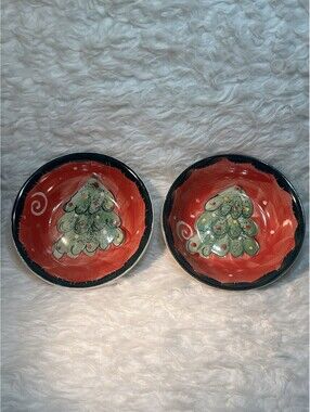 2 Vintage Stoneware Studio 33 Holiday Christmas Tree Bowls